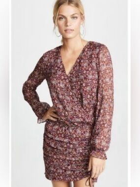 Ramy Brook Vina Silk Blend Paisley Ruched Mini Dress Size Small